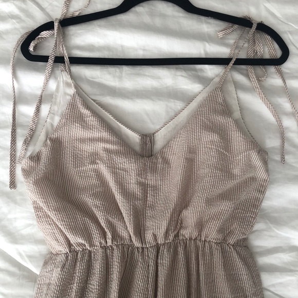 Button Front Tie Shoulder Pinstripe Jumpsuit - Picture 5 of 6